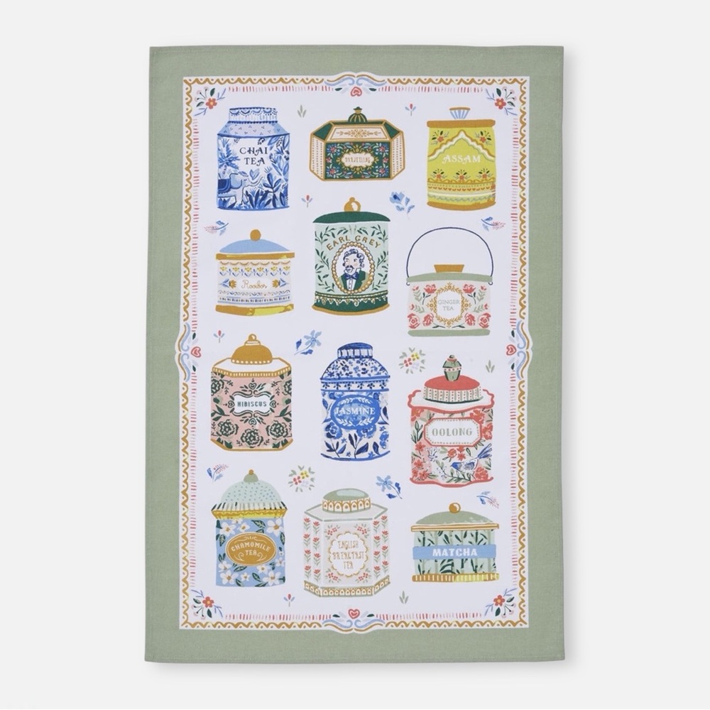 (NWT) Tea Towel with tea canister pattern
